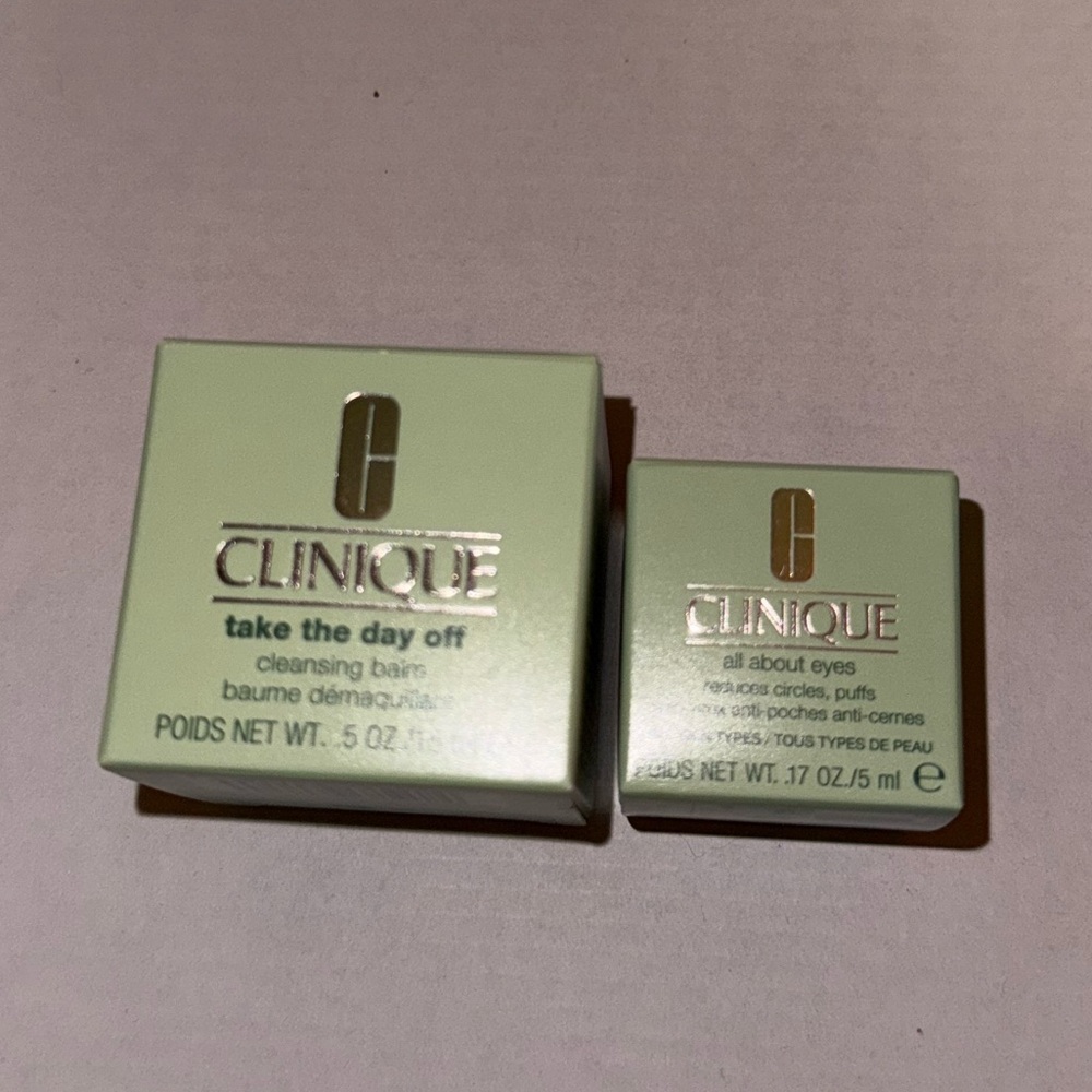 Clinique Take the Day Off Cleansing and All about eyes travel Duo in Light Green